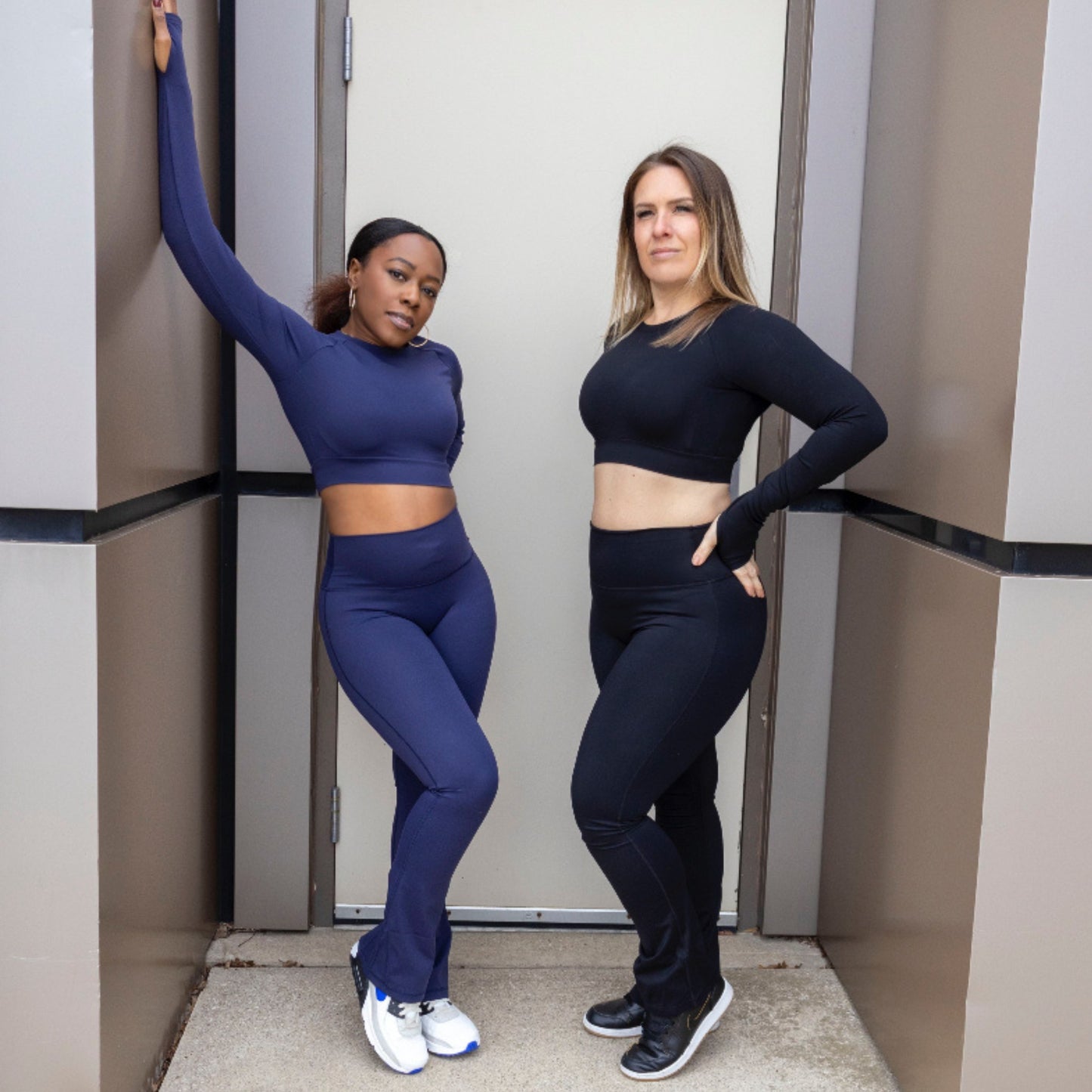 Women's Flared Leggings paired with Long Sleeve Crop Top