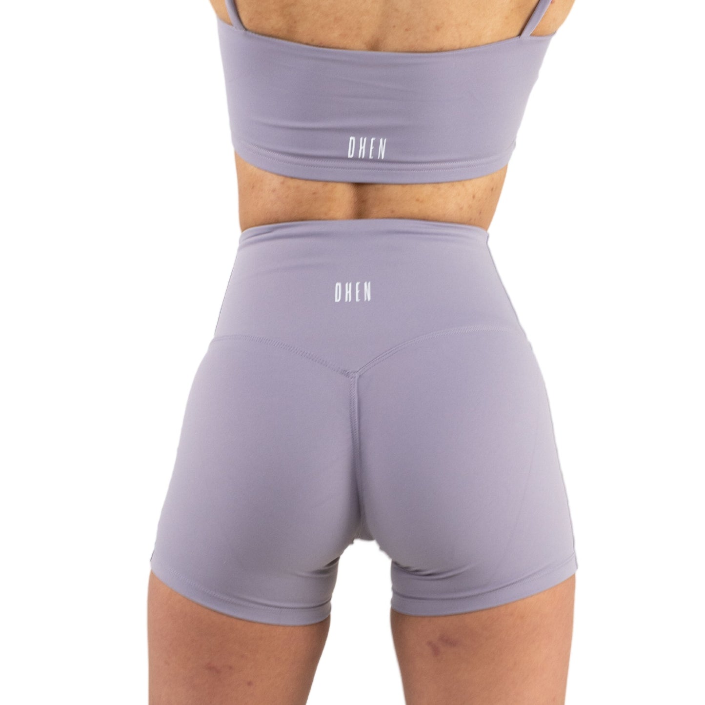 Affordable Canadian activewear scrunch butt biker shorts Dhen Apparel orchid collection
