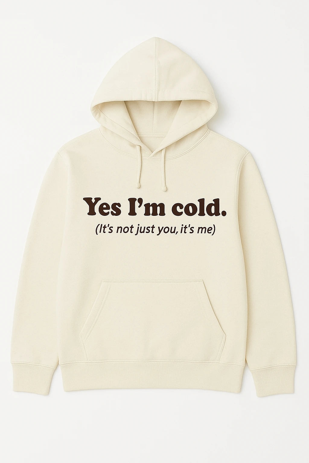 Cream hoodie with text on a white background