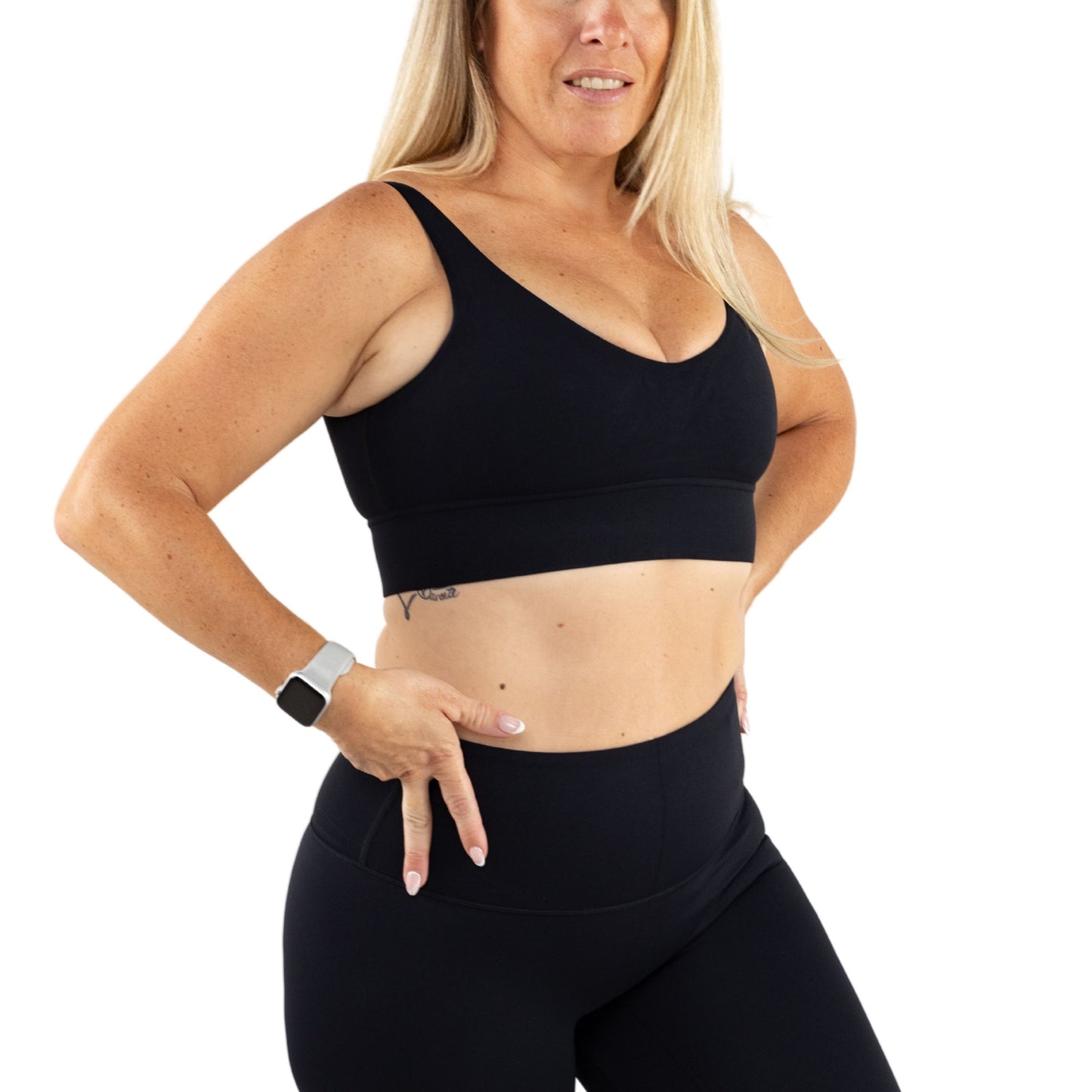 Black Sports Bra with High Supportive Thick Waist Band Push Up