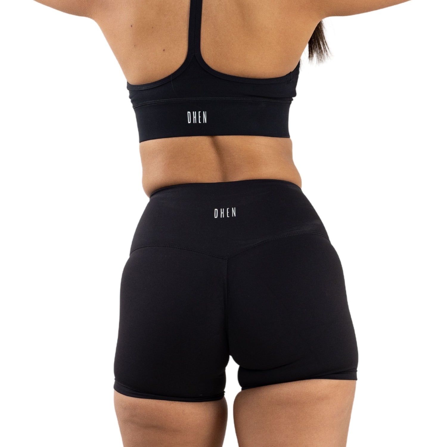 Black Racer Back Bra paired with scrunch high waist biker shorts 