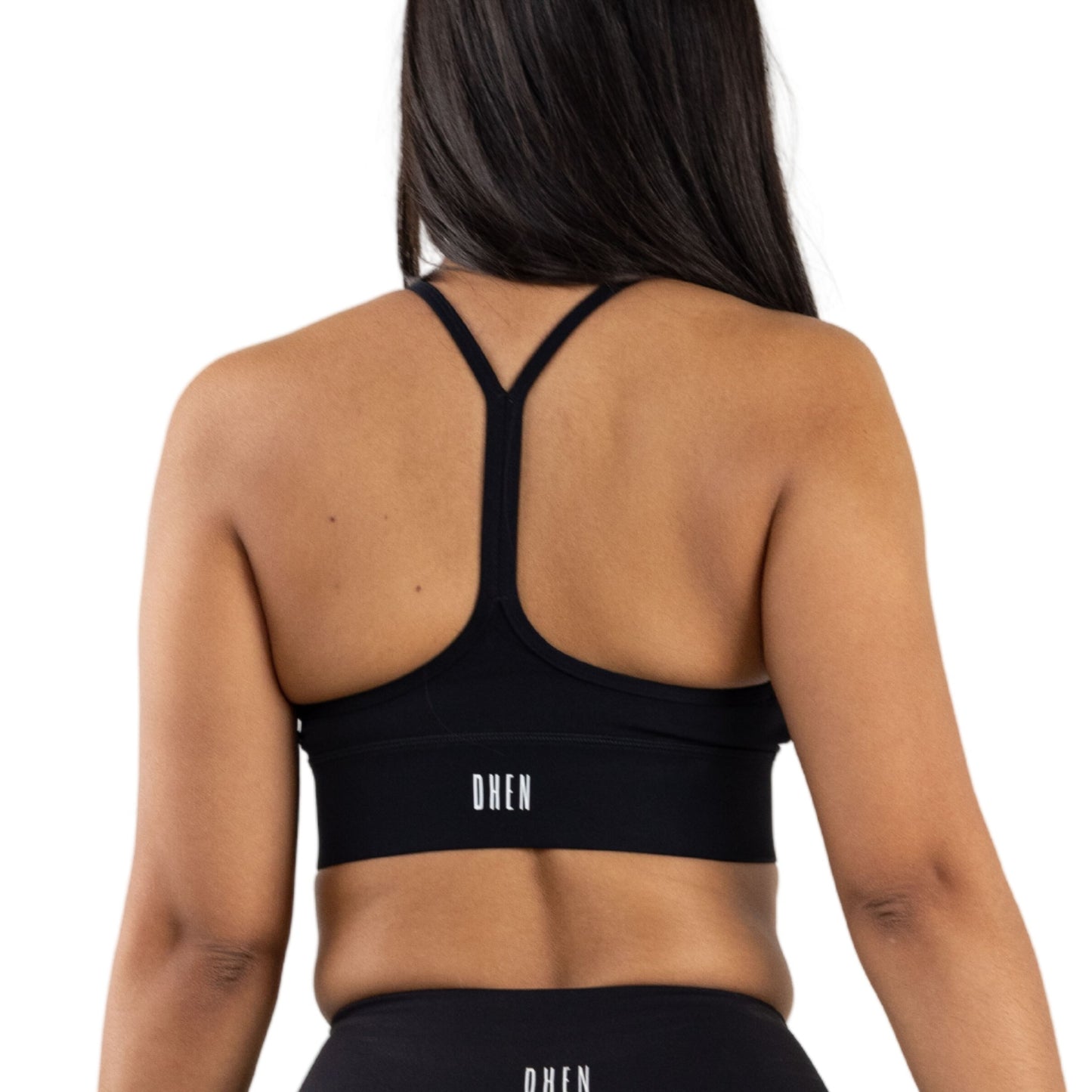 Black Racer Back Sports Bra with Thick Waist Band for High Intensity Workout. 