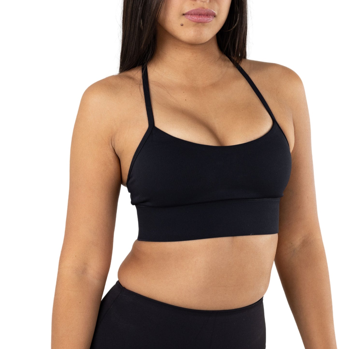 Black Spaghetti Strap Racer Back Bra with Thick waist Band 