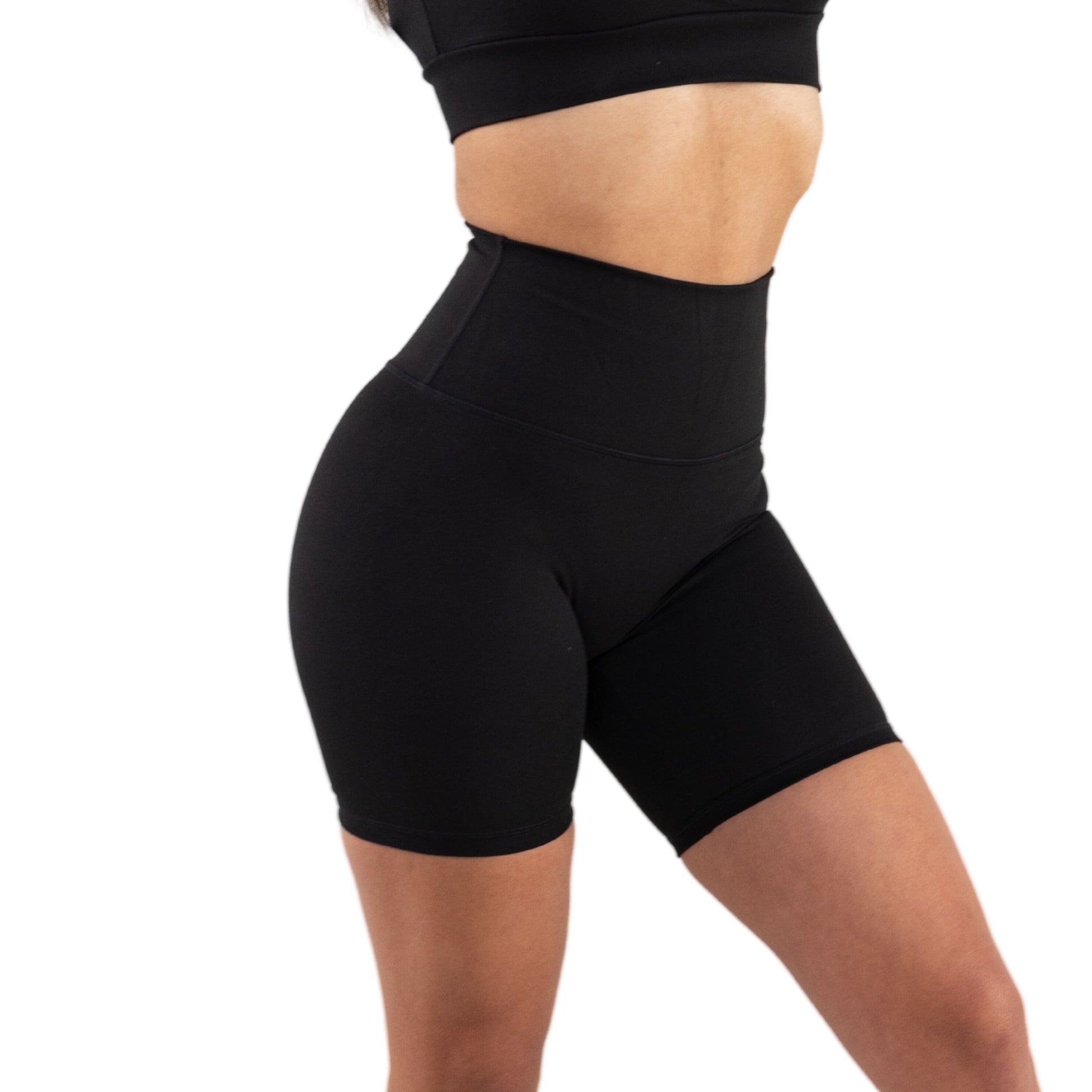 Black High Waisted Seamless Biker Shorts (Front View)