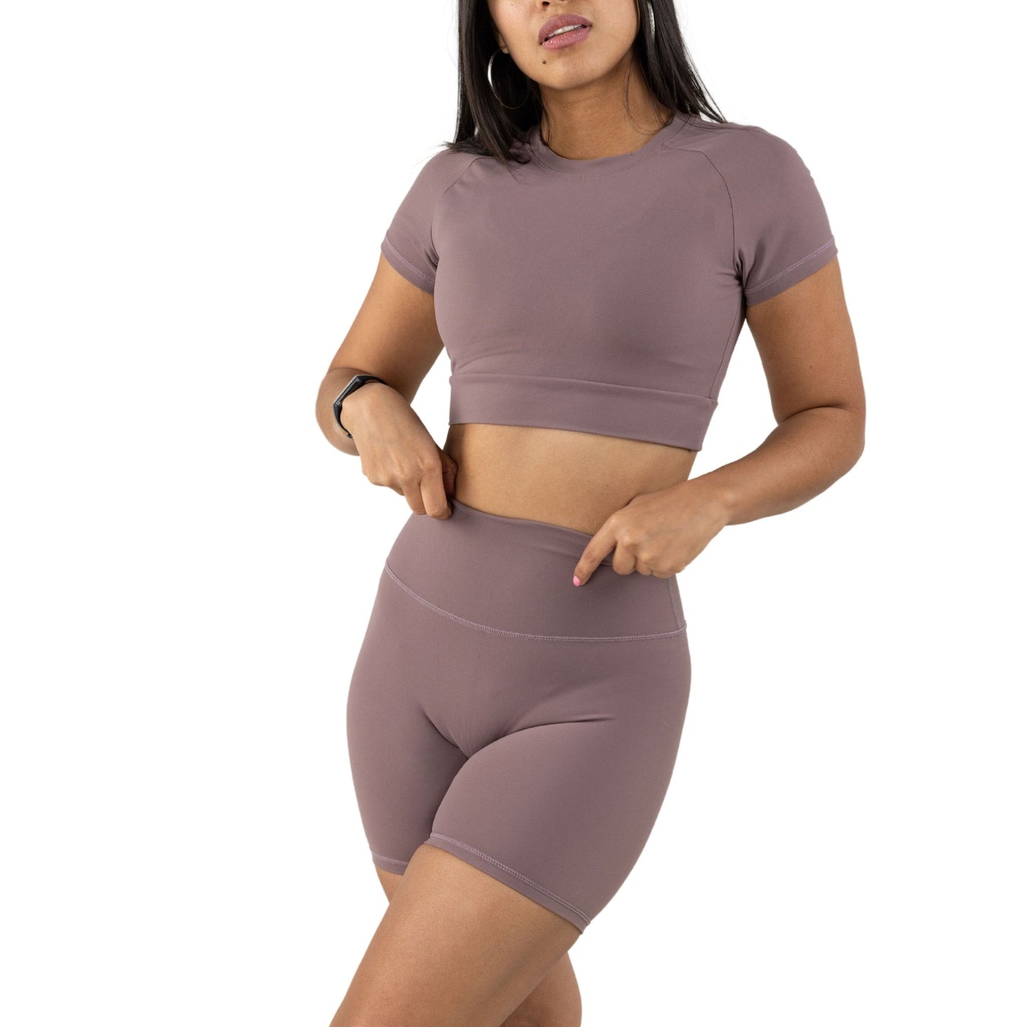 Mauve Short Sleeve Crop Top and Biker Shorts set
