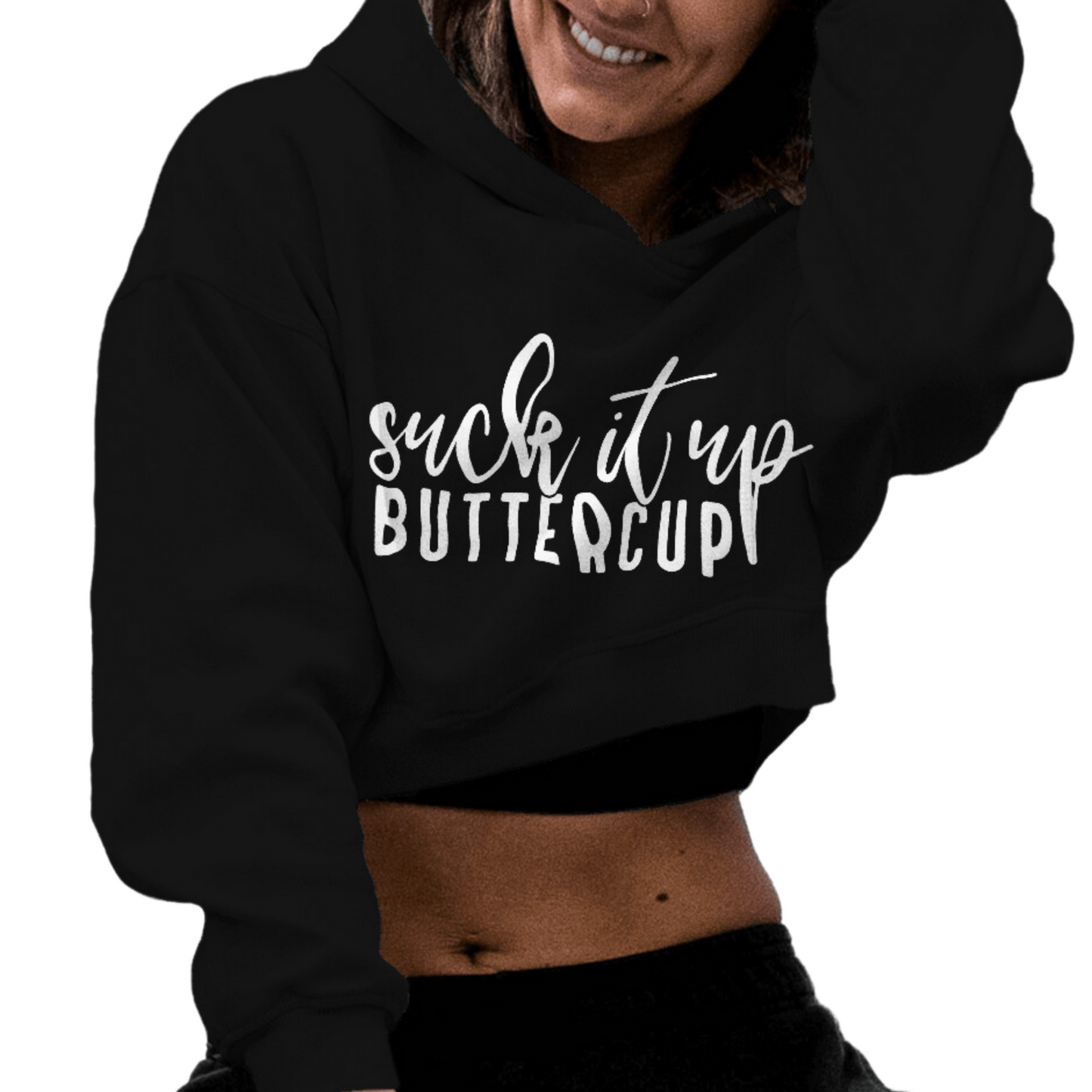 Black Crop Pull Over Hoodie 