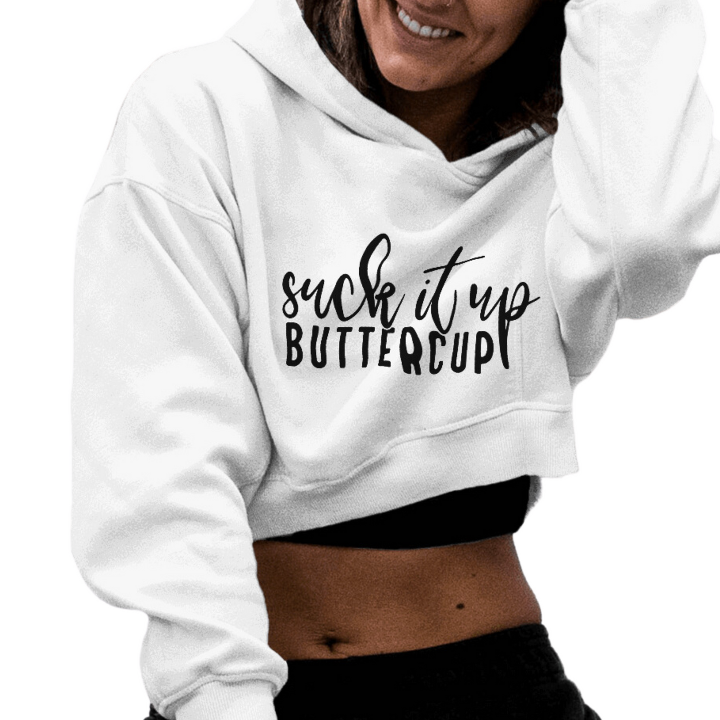 White Crop Pull Over Hoodie